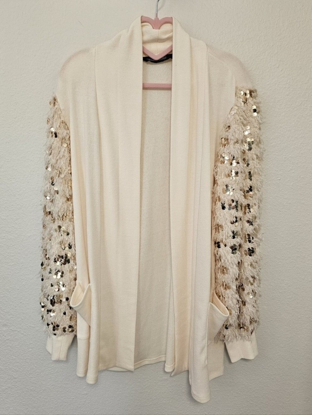 ✨ Colleen Lopez Cream Sequin Sleeve Cardigan | Women's Medium